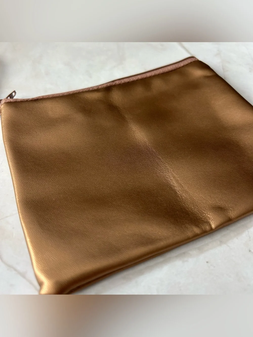 Minimalist Bronze Wristlet Cosmetic Pouch with Strap